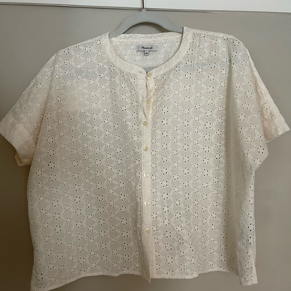 Madewell cream button up eyelet blouse size L